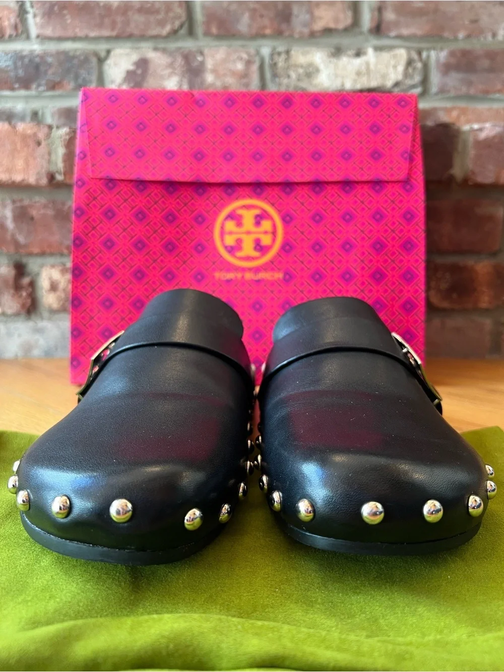 Tory Burch Perfect Black Leather Mellow Studded Mule Clogs